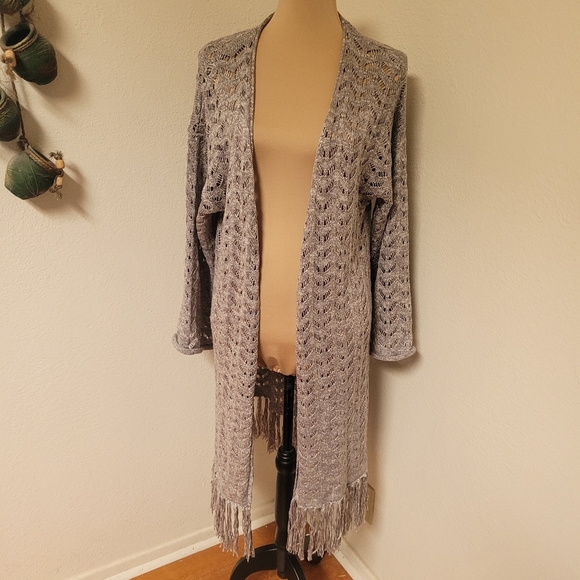 World Market Open Knit Duster Cardigan with Fringe NEW - Picture 1 of 7